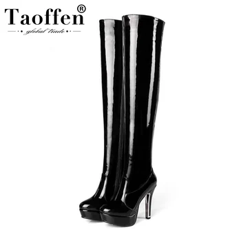 

Taoffen Plus Size 34-48 Ladies Over The Knee Boots Pu Leather Platform Zipper High Heel Shoes Women Botas Sexy Women Footwear