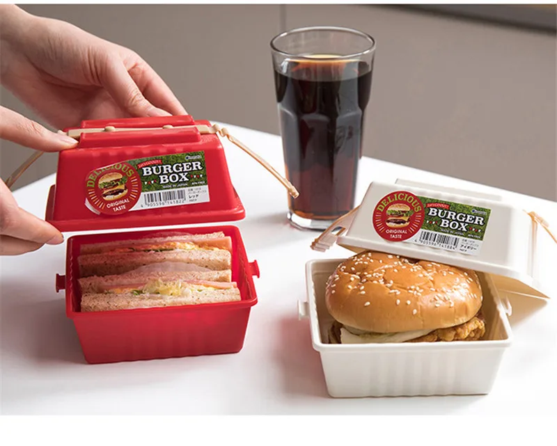 BPA-Free пластиковый Ланч-бокс для сэндвича гамбургера 1 шт. Bento box контейнер для еды с крышкой для детей портативный для пикника школы