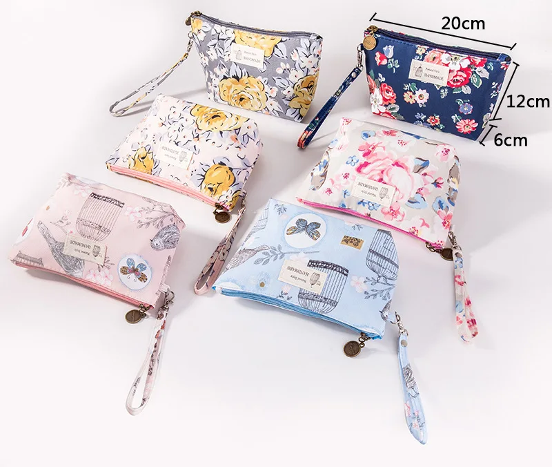 FUDEAM Polyester Rose Flower Bird Pattern Women Cosmetic Bag Toiletries Storage Organize Waterproof MakeUp Bag Portable Wash Bag