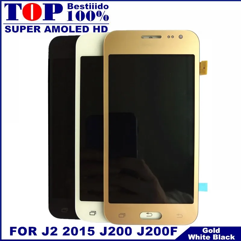 AMOLED lcd для samsung Galaxy J2 J200 J200F J200H J200Y ЖК-дисплей кодирующий преобразователь сенсорного экрана в сборе наклейка-черный/белый/золотой