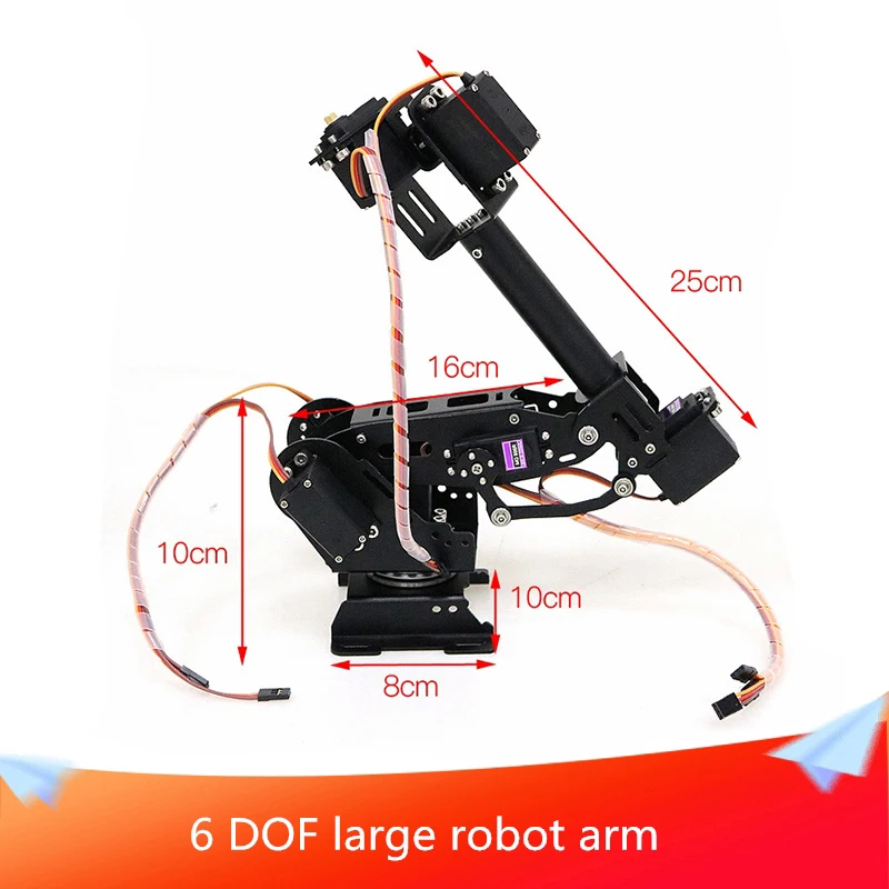 Большая рука робота DIY 6 DOF, материал из алюминиевого сплава, два рулевого механизма, приложение с открытым исходным кодом и управление PS2, вращающееся на 360 градусов основание