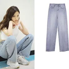 Kpop Blackpink Jisoo/летние свободные женские джинсовые брюки с высокой талией в Корейском стиле, уличная одежда, женские повседневные Прямые джинсы