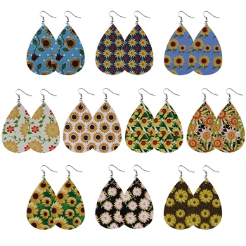 

10Pairs/lot Little Daisy Earrings 2020 Spring New Pu Leather Earings Drop Earring For Women Statement Chic Yellow Earing Korea