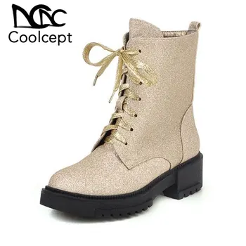 

Coolcept Casual Thick Bottom Office Ladies Ankle Boots Cross Strap Warm Club Brand Simple Autumn Shoes Woman Size 34-40