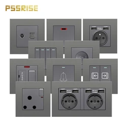 PSSRISE A08 Series EU Wall Switch Socket FR High Power Socket With USB PC Panel 86*86mm For Lamp TV Water Heater Air Conditioner