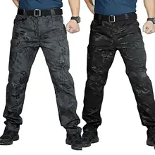 

Men Camo Multi-Pockets Cargo Pants Quick Dry Outdoors Sports Tactical Trousers Camouflage black Trousers for Travel Hiking climb