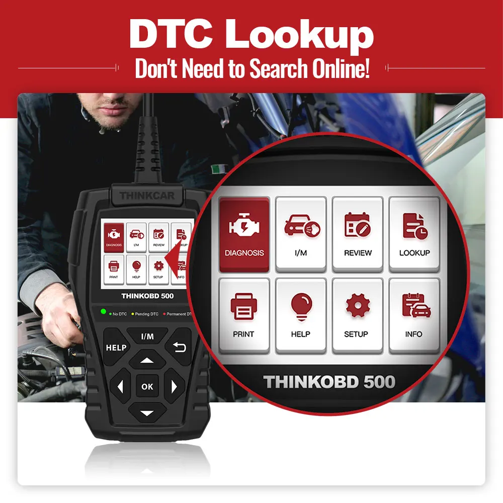 THINKCAR THINKOBD 500 OBD 2 Scanner On-Board Diagnostics Tools Full OBDII/EOBD Code Reader Update Diagnose Report car battery trickle charger