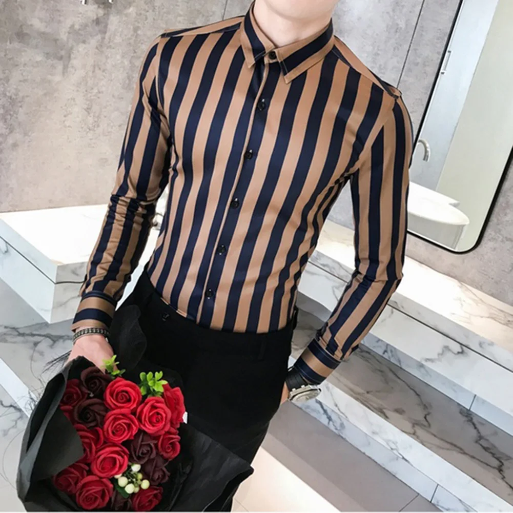 Мужская модная полосатая рубашка с длинным рукавом и отложным воротником, рубашка на пуговицах, мужские рубашки, мужские рубашки, мужская рубашка, Chemise Homme top Haraju