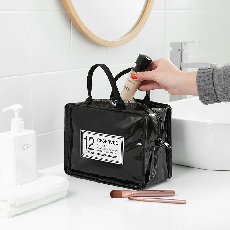 PURDORED 1 Pc Candy Color Women Makeup Bag  Leather Waterproof  Travel Cosmetic Bag Large Portable Toiletry Makeup Case Bag