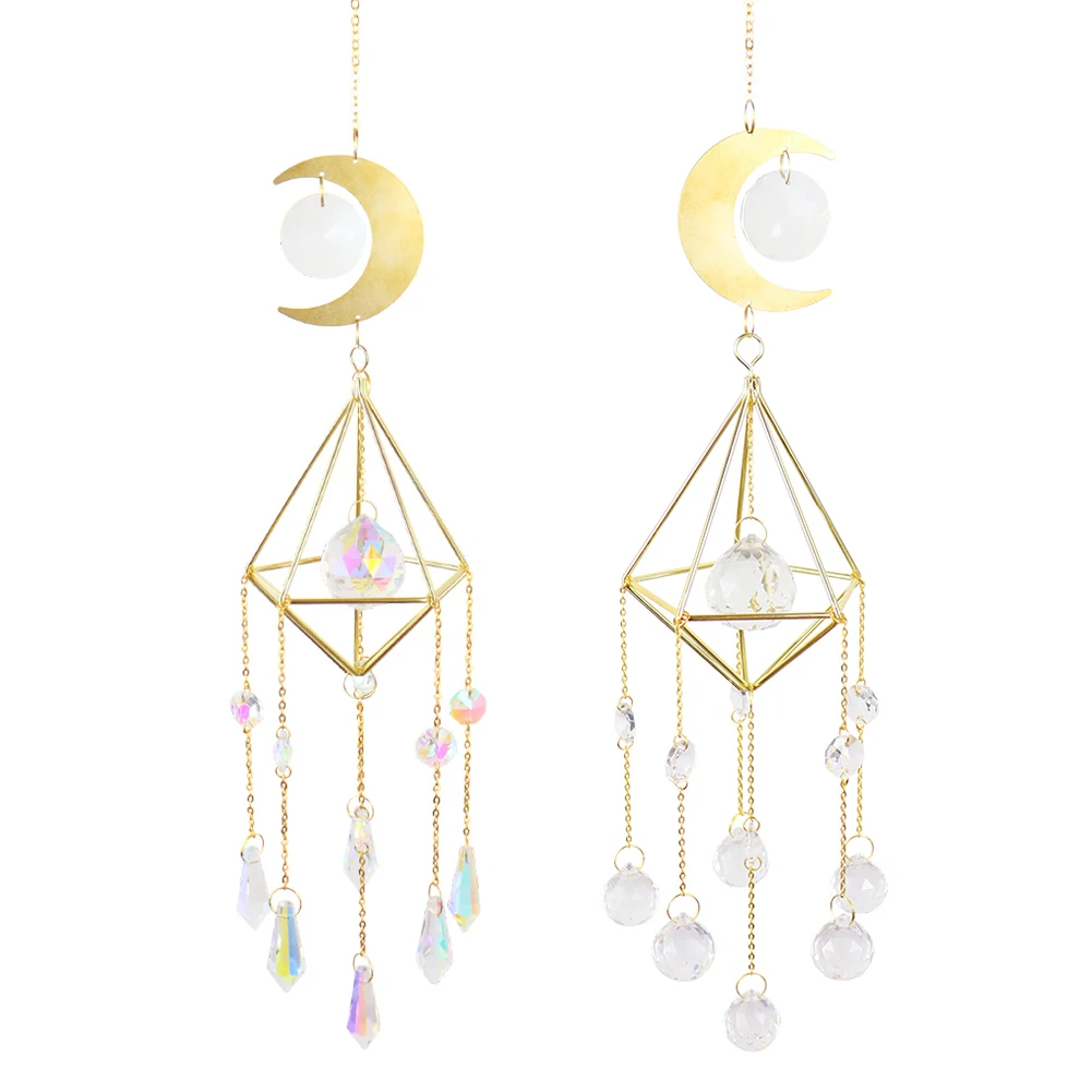 Hanging Prism Home Garden Car Decor Diamond Metal Wind Chime Pointed Bead Flower Frame Moon Crystal Jewelry | Дом и сад