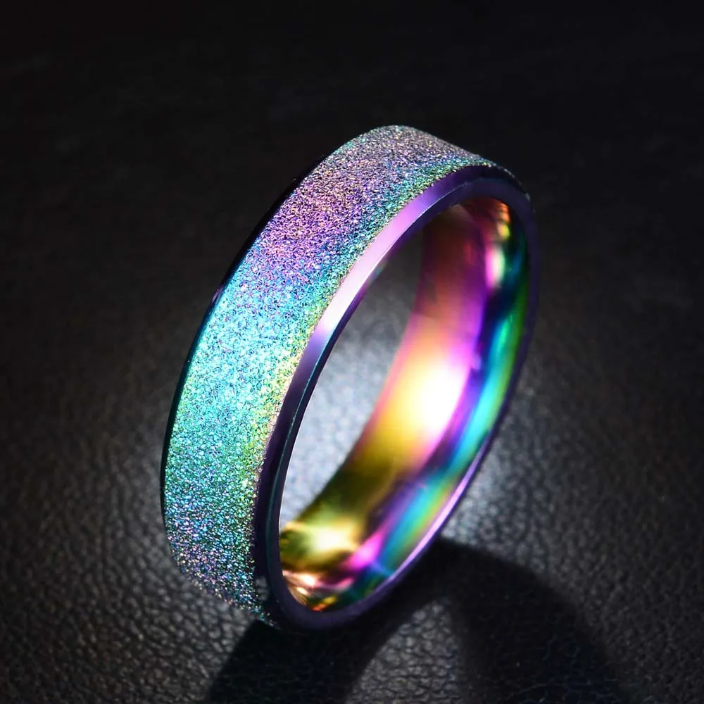 

Ring Simple Stainless Steel Ring Female Fashion Scrub Color Rainbow Color Sandblasting Ring Wedding Engagement Ring