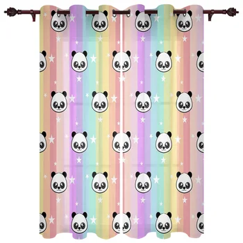 

Animal Panda Rainbow Stripes Window Curtains Kitchen Bedroom Decor Christmas Curtains Home Draperies Curtains for Living Room