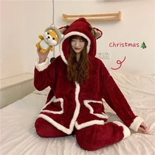 Christmas Sleepwear Female Robe Set Comfortable Outer Wear Loungewear Students Cute Age Reduction Warm Loose Suit Pajamas Sets
