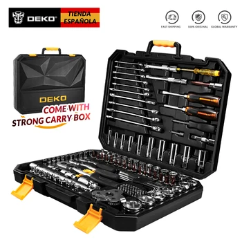 

DEKO 140 Pcs Professional Car Repair Tool Set Auto Ratchet Spanner Screwdriver Socket Mechanics Tools Set W/ Blow-Molding Box