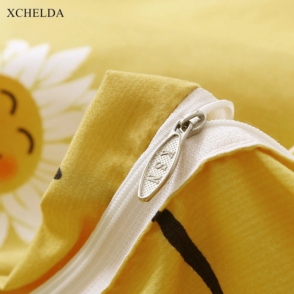 Yellow Comforter Duvet Cover Bed Sheet set Double Queen King Size Bedding Set Cute Flower Cotton Children linens Home Textile