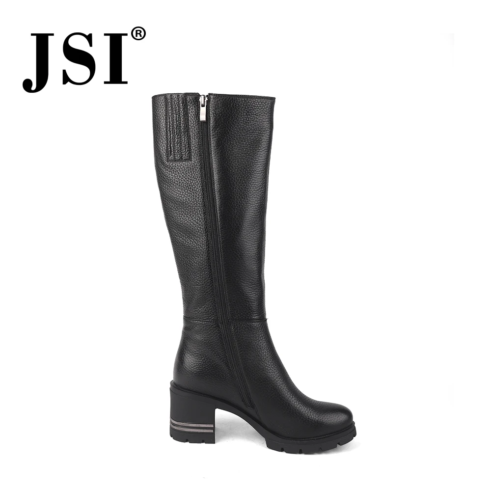 JSI/женские ботинки женские сапоги до колена на высоком квадратном каблуке с круглым носком однотонные женские зимние ботинки на молнии из натуральной кожи; jc216