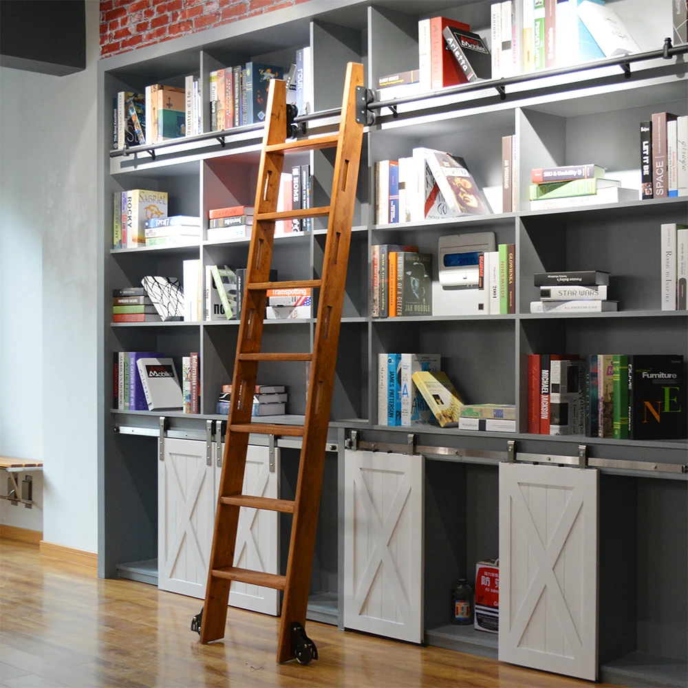 

Ladder Track Length 39-3/4"(100cm) Rustic Black Round Tube Sliding Barn Ladder Library Ladder Full Set Track Kit(No ladder)
