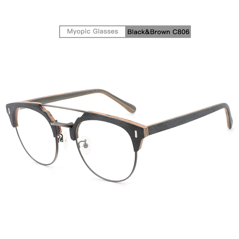 Оптические очки оправа винтажные деревянная оправа для очков мужские и женские прозрачные линзы ацетатные очки - Цвет оправы: C806 with case