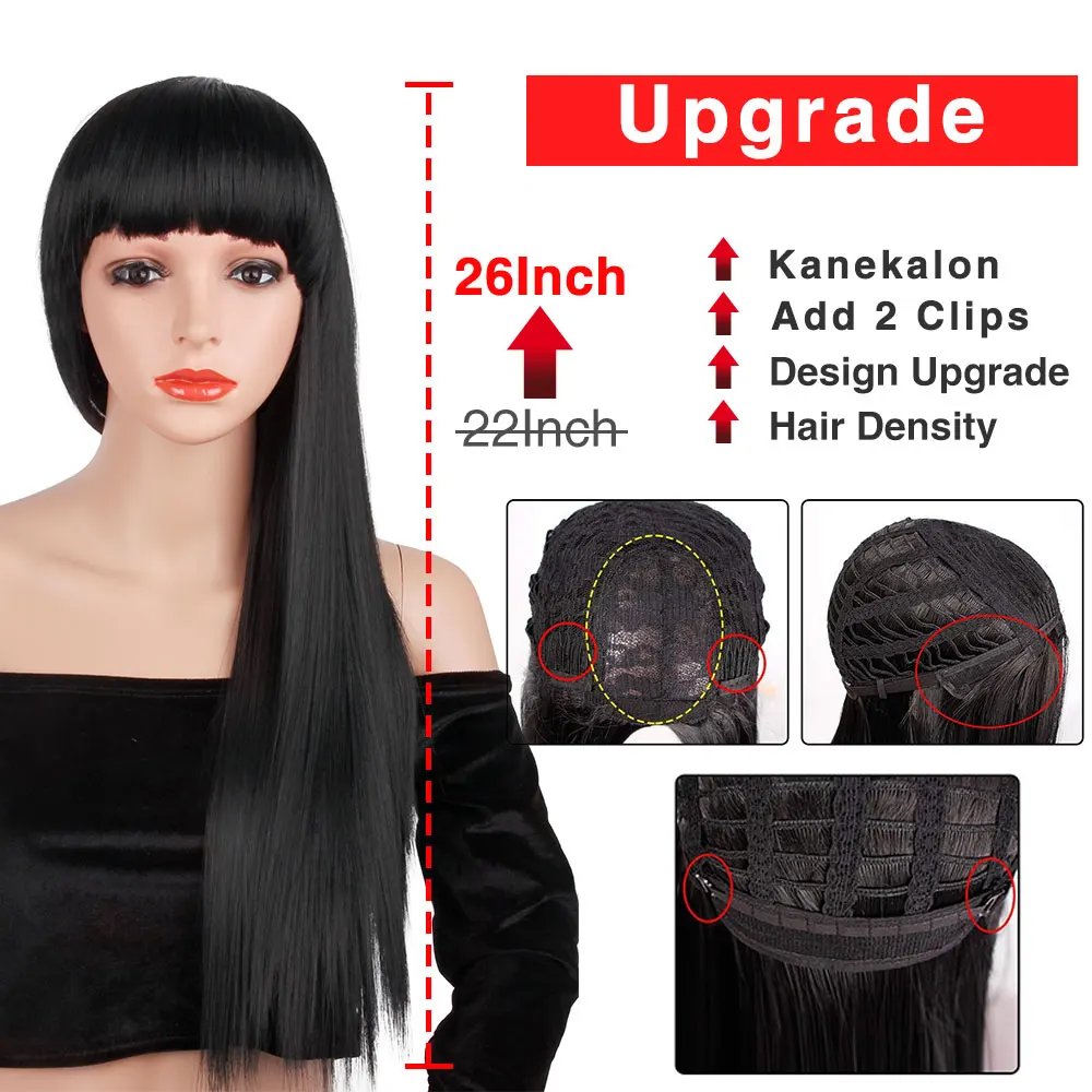 AIYEE 2" синтетические волосы парики натуральный черный косплей парик женский длинный прямой Синтетический Полный парик волос с челкой