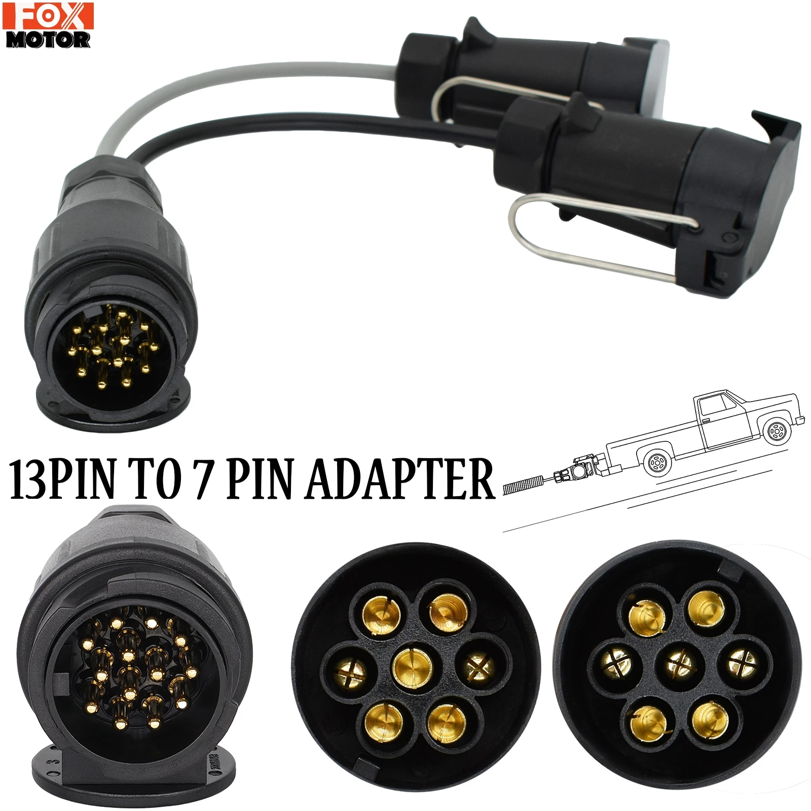 Durable 13 To Pin Plug Adapter Trailer Connector 12V Towbar Towing