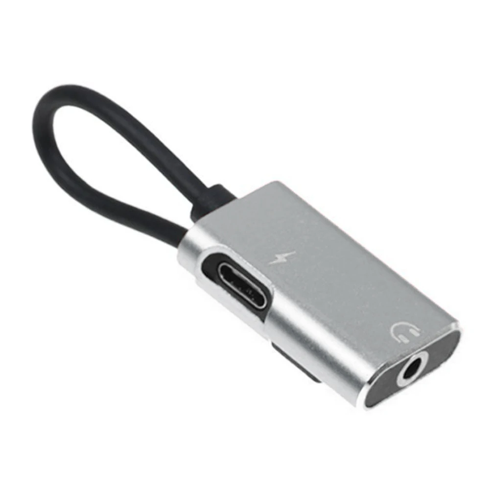 2 в 1 USB Plug And Play type C до 3,5 мм простой в использовании аудио адаптер портативные легкие наушники небольшой зарядный кабель корпус из сплава - Цвет: Серебристый