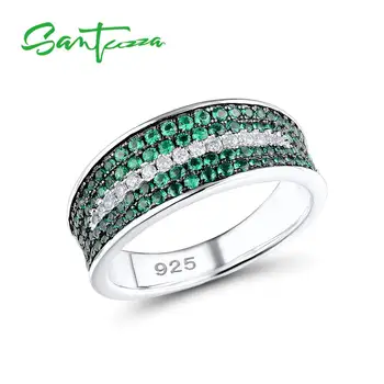 

SANTUZZA Silver Ring For Women 925 Sterling Silver Fashion Round Rings Green White Cubic Zirconia Ringen Party Fashion Jewelry