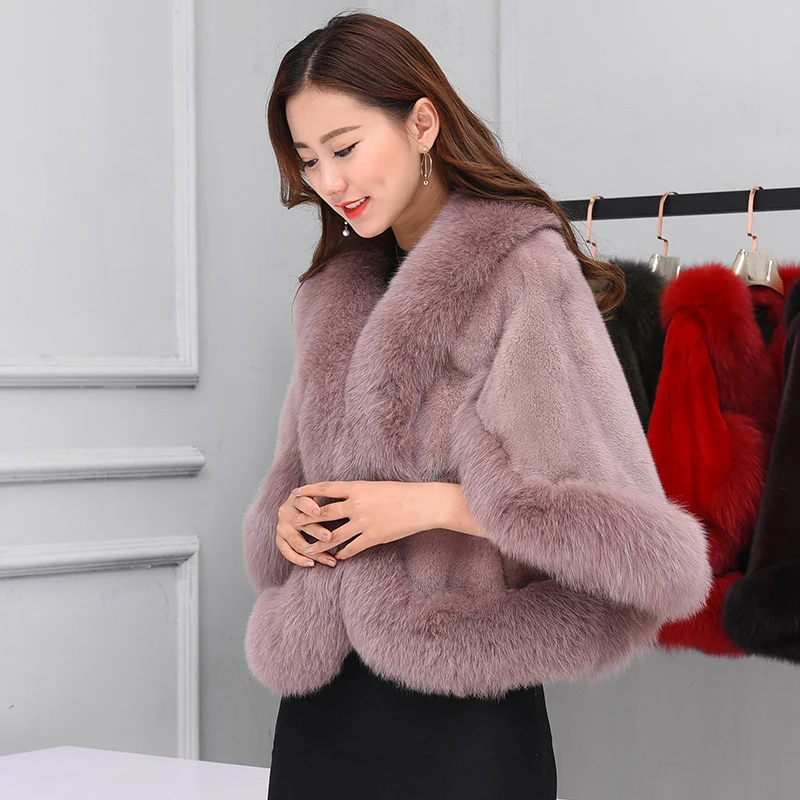 inverno цельный pele de vison xale capa das Mulheres de pele de vison curto simples moda generoso xale manto