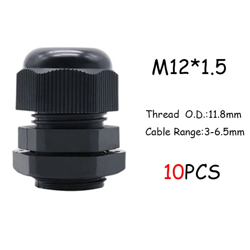 10 шт. IP68 PG7 для 3-6,5 мм M12 M16 M18 M20 M25 M36 M40 провода кабель CE белый черный Водонепроницаемый Нейлон Пластик кабельный ввод Разъем - Цвет: M12x1.5 Black
