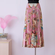 Ранняя осень новая женская одежда длинная Ретро Высокая талия для похудения печать широкая юбка