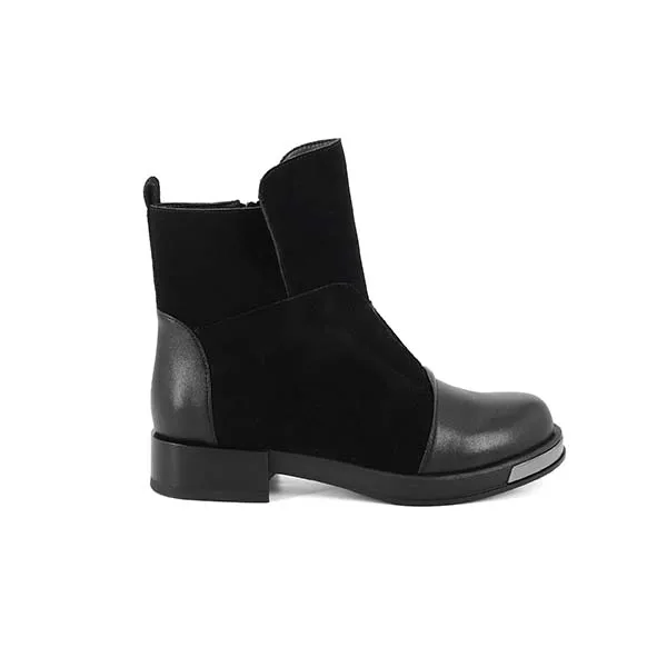 black JSI/модные женские ботинки; ботильоны в стиле пэчворк без застежки с круглым носком на квадратном каблуке; классические женские ботинки на среднем каблуке с металлическим украшением; JC263 - Цвет: black