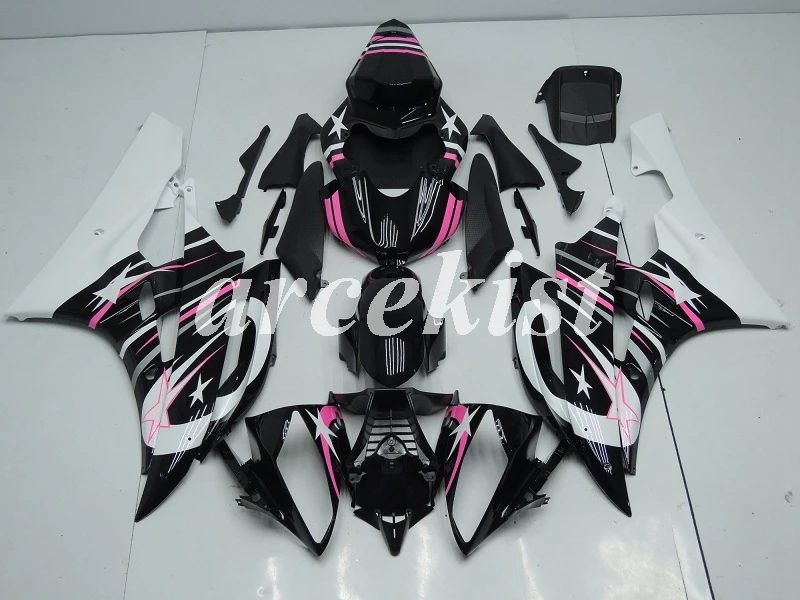 Pink white black Набор впрыскивателей мотоцикл обтекатели комплект обтекатель комплект подходит для Yamaha YZF 600 R6 06 07 YZF-R6 2006 2007 цвета: белый, желтый, черный - Цвет: Pink white black