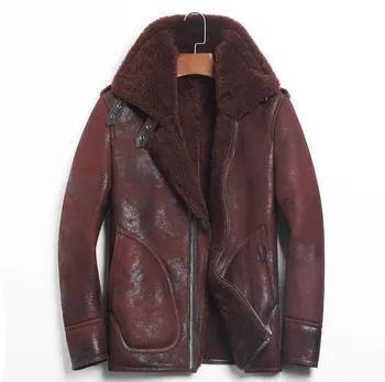 

Genuine Leather Jacket Men's Winter Jacket Sheepskin Coat for Men Natural Lamb Fur Bomber Jackets Plus Size Veste 156-1 MY1916