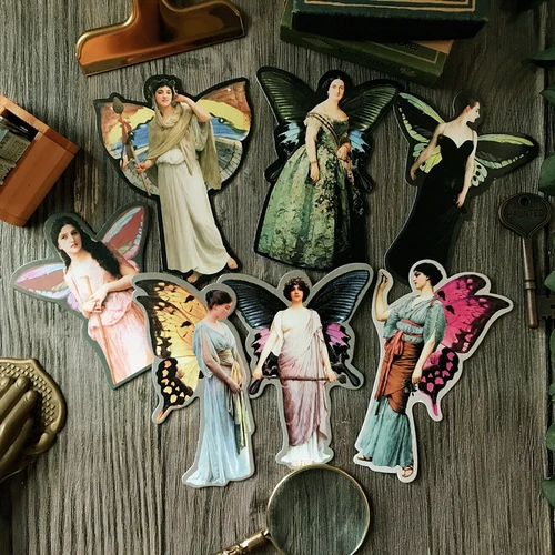 7Pcs/lot Vintage Fairy Elf Ladies Craft Paper Junk Journal Ephemera Butterfly Wings Lady DIY Album Scrapbooking Material Paper 