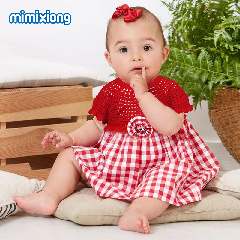 Платья принцессы для маленьких девочек; модное хлопковое вязаное платье для новорожденных; праздничное платье для дня рождения; праздничные костюмы с короткими рукавами для маленьких детей