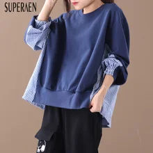 SuperAen/осень, новинка, корейский стиль, худи, дикие хлопковые толстовки, женские свободные свитера большого размера, женские топы с длинными рукавами