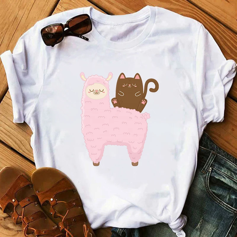 

Grass Mud Horse cartoon Graphic Print tshirt Tops Summer Women T-shirts women No Prob Llama T-Shirt Female Casual Short Sleeve