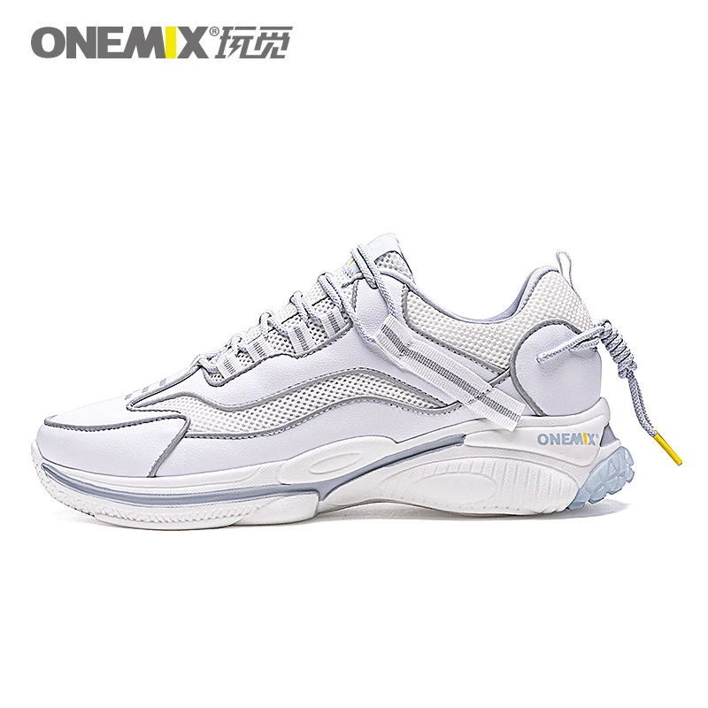 ONEMIX, мужская спортивная обувь, для бега, для прогулок, Модные женские кроссовки, дышащая сетка, для улицы, мужские кроссовки, легкая женская спортивная обувь - Цвет: White Silver