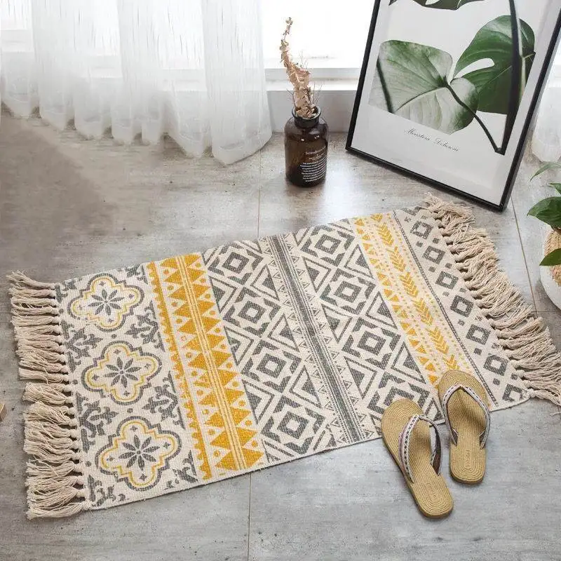 60*90CM Retro Bohemian Hand Woven Cotton Linen Carpets Tassel Bedside Rug Geometric Floor Mat Living Rooms Bedrooms Home Decor 60*90CM Retro Bohemian Hand Woven Cotton Linen Carpets Tassel Bedside Rug Geometric Floor Mat Living Rooms Bedrooms Home Decor