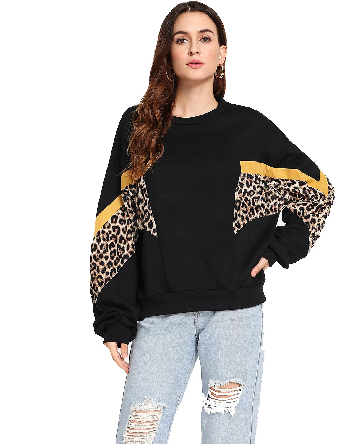 ENXI Fashion Leopard Sleeve Pregnancy Shirt Comfortable Patchwork Maternity Hoodie Long Sleeve Pregnant Women Hoodies Tops