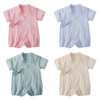 

New Kid Clothes Baby Solid Color Romper Cotton Linen Gown Flat Angle Romper Baby One-Piece Suit Casual Infants Jumpsuits
