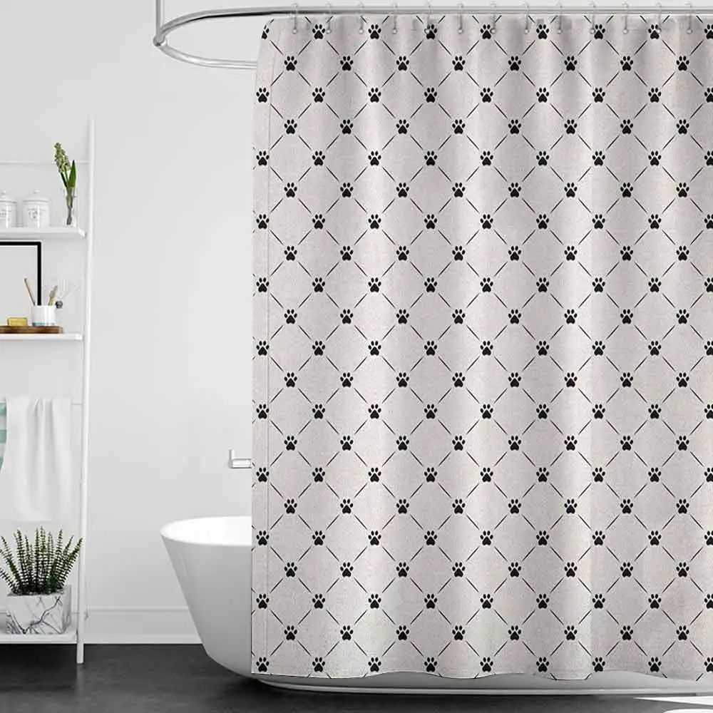 

hengshu Cat Professional Shower Curtain Classical Checkered Pattern with Cat Kitty Dog Paws Footprints Geometrical Cute Design