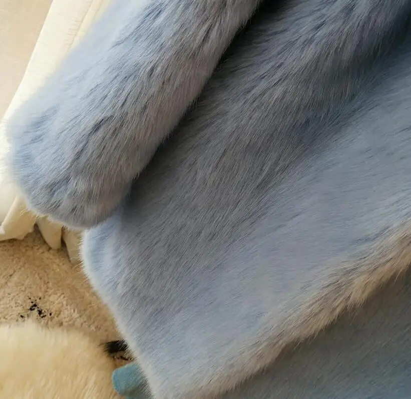 Sunimperial light blue shaggy women faux fur jacket mid length coat