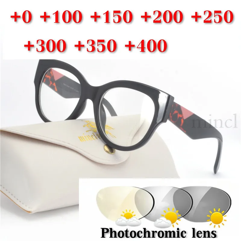 MINCL/ Ultralight Sun Photochromic Reading Glasses For Women Cat Multifocal Diopter Progressive Glasses Anti-fatigue NX
