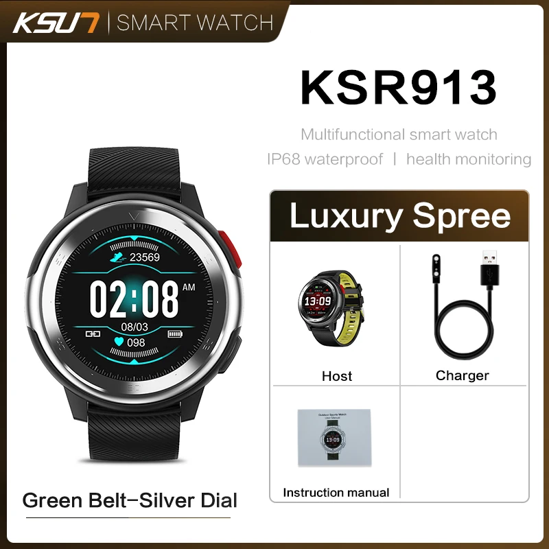 KSUN KSR913 Смарт-часы IP68 Водонепроницаемые носимые устройства монитор сердечного ритма спортивные Смарт-часы для Android IOS длительное время ожидания - Цвет: KSR913-Green