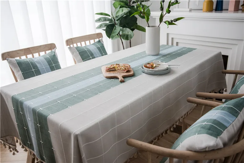 Skup W trzech odcieniach Plaid dekoracyjne obrus lniany z pomponem wodoodporna olejoodporne zagęścić prostokątny ślub jadalnia herbata obrus