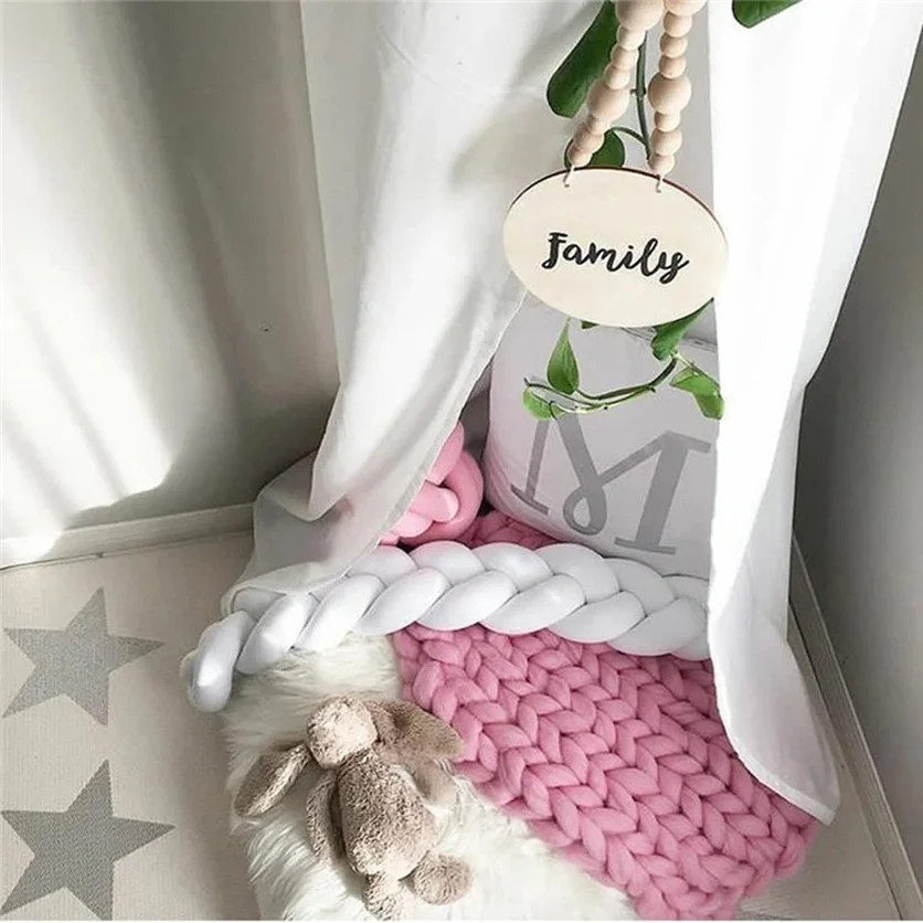 

1M/2M/4M Length Baby Bed Bumper 4 Braids Baby Bed Decor Pure Weaving Plush Knot Crib Bumper Protector Infant Room Decor 2019