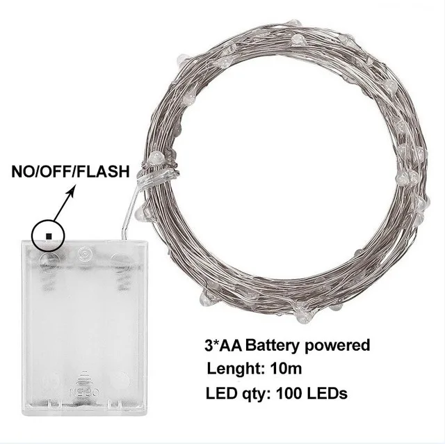 10m AA no battery 10 м 100 светодиодный Рождественский светильник s USB или батарея питания Сказочный светильник гирлянда для внутреннего и наружного использования праздничный светильник s украшение - Испускаемый цвет: 10m AA no battery