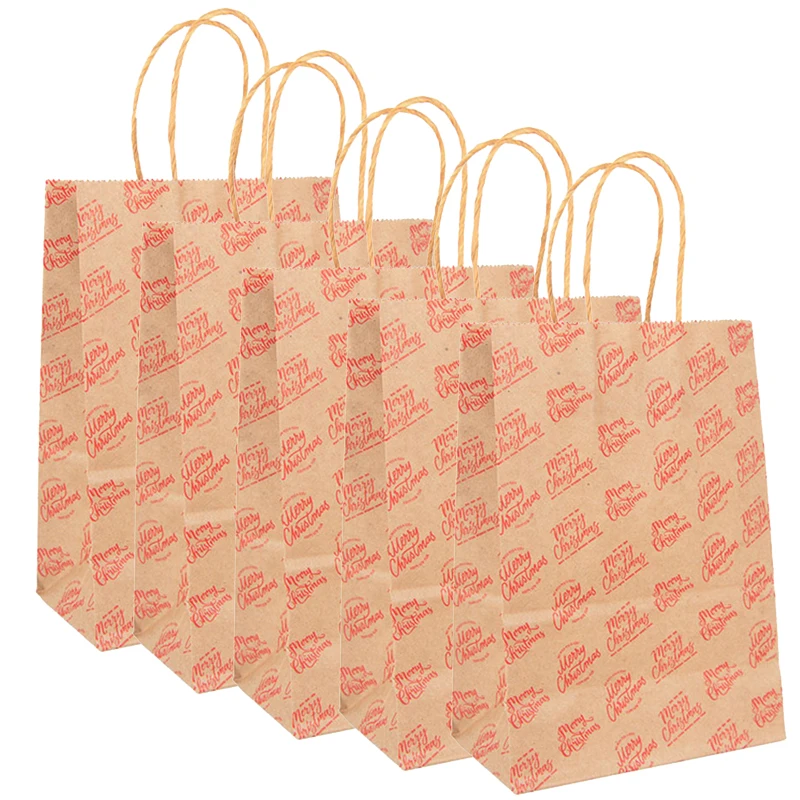 5pcs Christmas Kraft Paper Gift Bags with Handle – 120gsm Thick Paper Holiday Tote Bag ... - SKU KPGB1902 - UGI Packaging