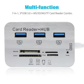 

Aluminum 3 Port USB 3.0 Hub MS SD M2 TF Multi-In-1 Memory Card Reader Adapter US for Windows Any PC