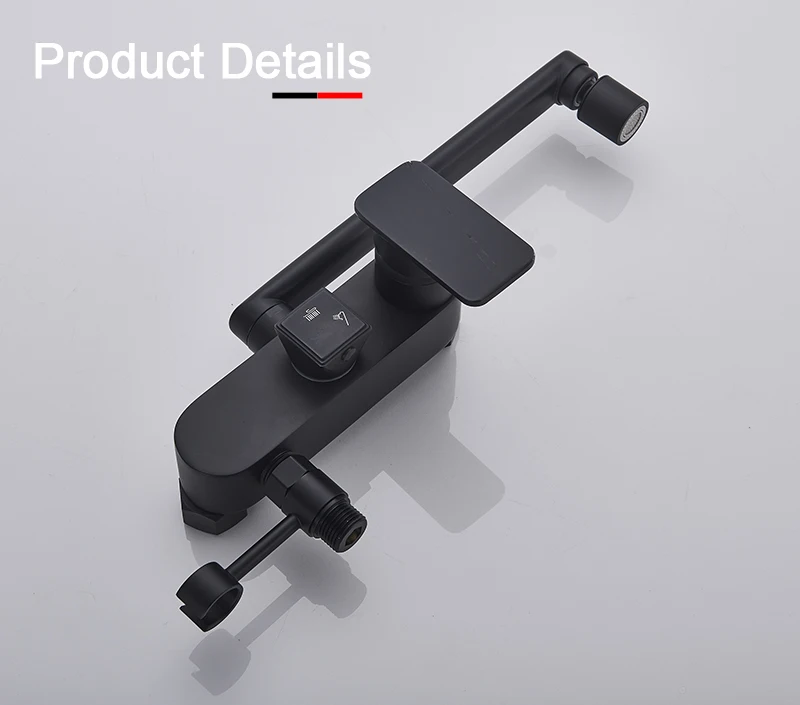Matte Black Wall Mounted Faucet Pull Down Cold Hot Water Kitchen Taps